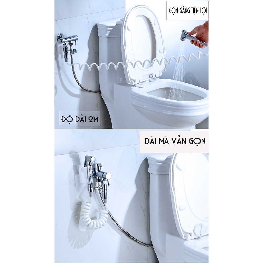 Dây vòi xịt bồn cầu, toilet, nhựa PU, Inox 304, lò xo, xoắn ốc gọn gàng