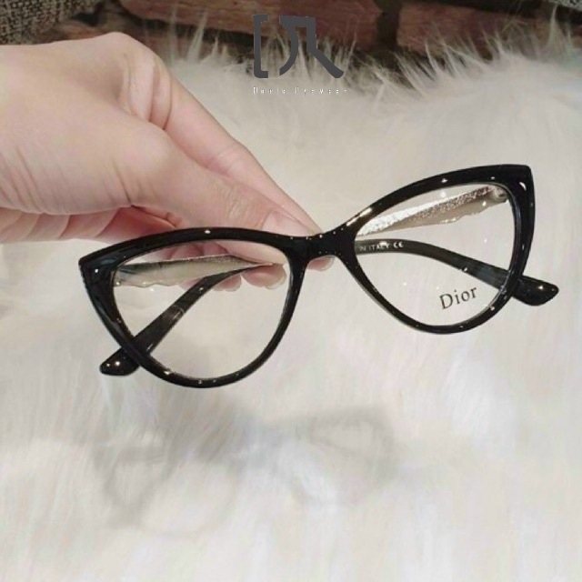 Gọng Kính Mắt Mèo Nhựa Màu Đen Phối Kim Loại Dior Dành Cho Nữ DORISEYEWEAR