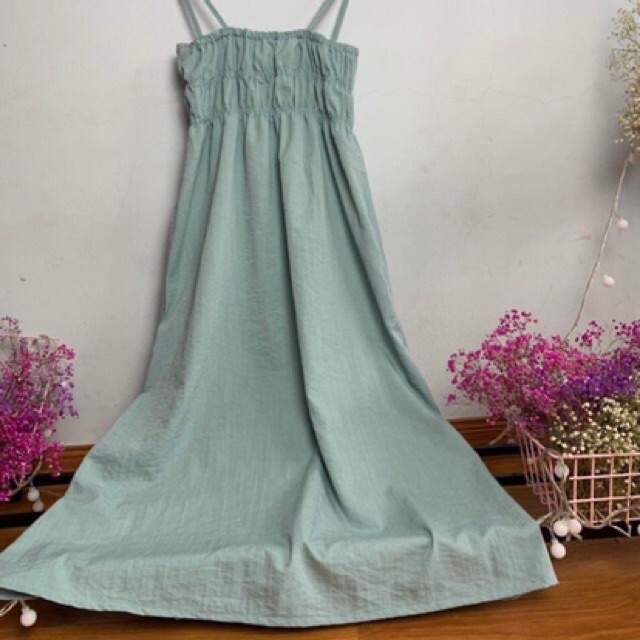 Váy 2 dây chun 3 vòng ngực chất đũi xước xinh xắn | BigBuy360 - bigbuy360.vn