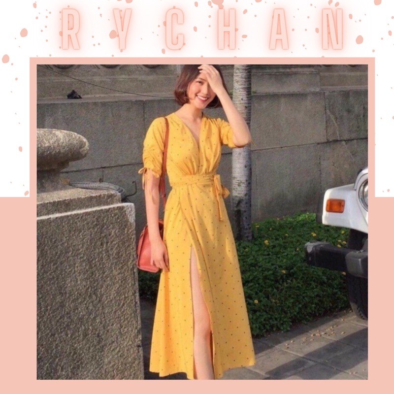 DM693 - Đầm Maxi Chấm Bi Cổ V Xẻ Đùi Nhiều Màu | BigBuy360 - bigbuy360.vn