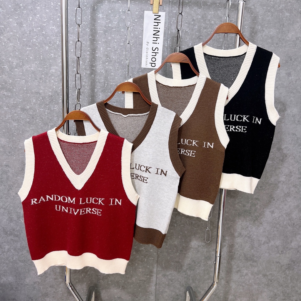 Xả hàng - Áo len gile form rộng chữ phong cách Hàn Quốc cổ tim AL1588 - NhiNhi Shop