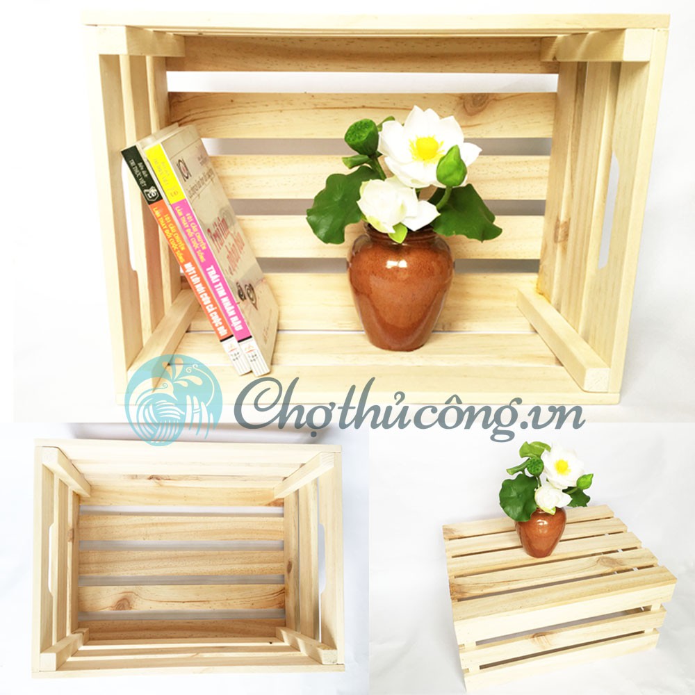 Thùng gỗ Pallet size S D30xR20xC16cm đựng đồ trang trí homestay- Kệ decor đa năng mới 100%