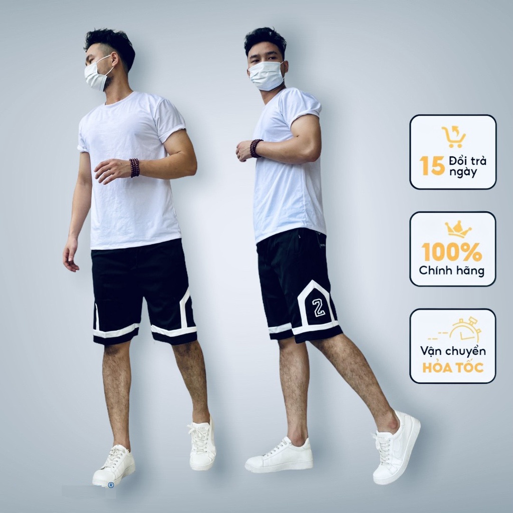 Quần short gấu trắng Unisex cao cấp, quần đùi nam chữ V thể thao chất mì hàn