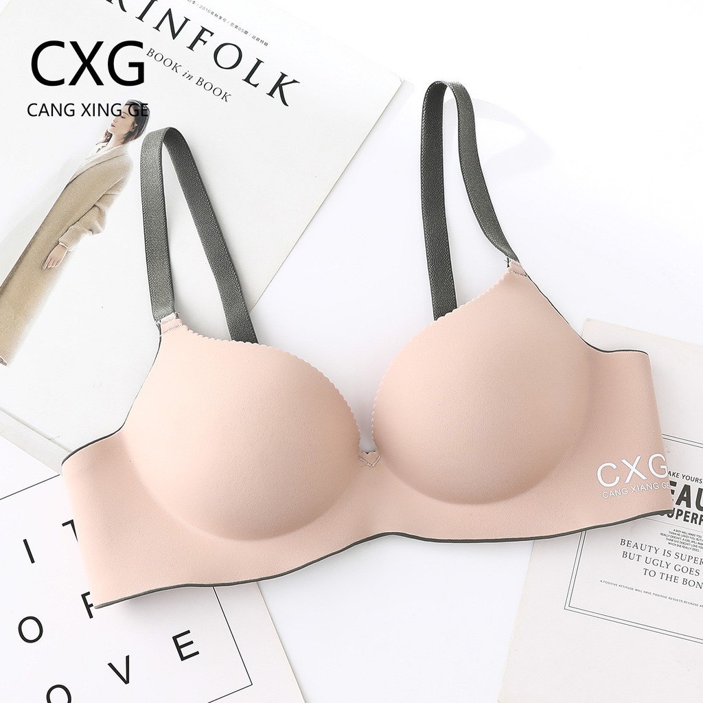 Áo lót nữ su đúc CXG không gọng, nâng ngực phối màu quai chip bra, áo ngực su đúc A20