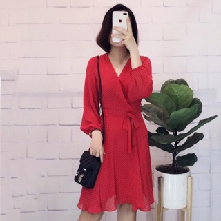 ❤️đầm cps cổ v vạt chéo kèm belt -