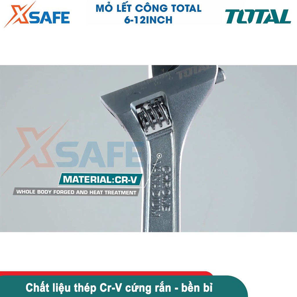 Mỏ lết công cầm tay đa năng TOTAL 6inch -12inch Cờ lê thép Cr-V siêu cứng, chống rỉ, tháo mở bulong, sữa chữa máy móc