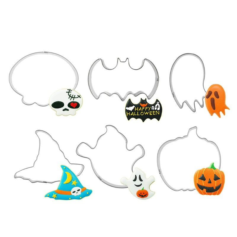 X Set 6 Khuôn Cắt Bánh Quy Bằng Thép Không Gỉ Phong Cách Halloween