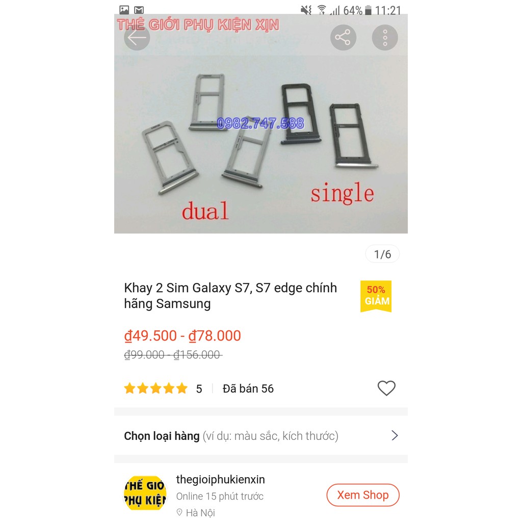 Khay 2 Sim Galaxy S7 | Galaxy S7 Edge chính hãng Samsung + Tặng cây chọc Sim chính hãng Samsung