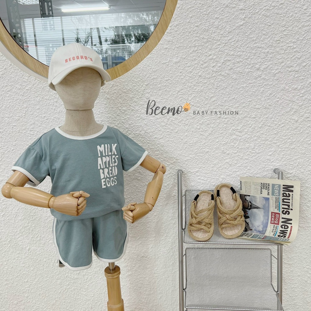 Bộ cotton cộc tay mềm mát cho bé, bộ thun unisex cá tính Beemo