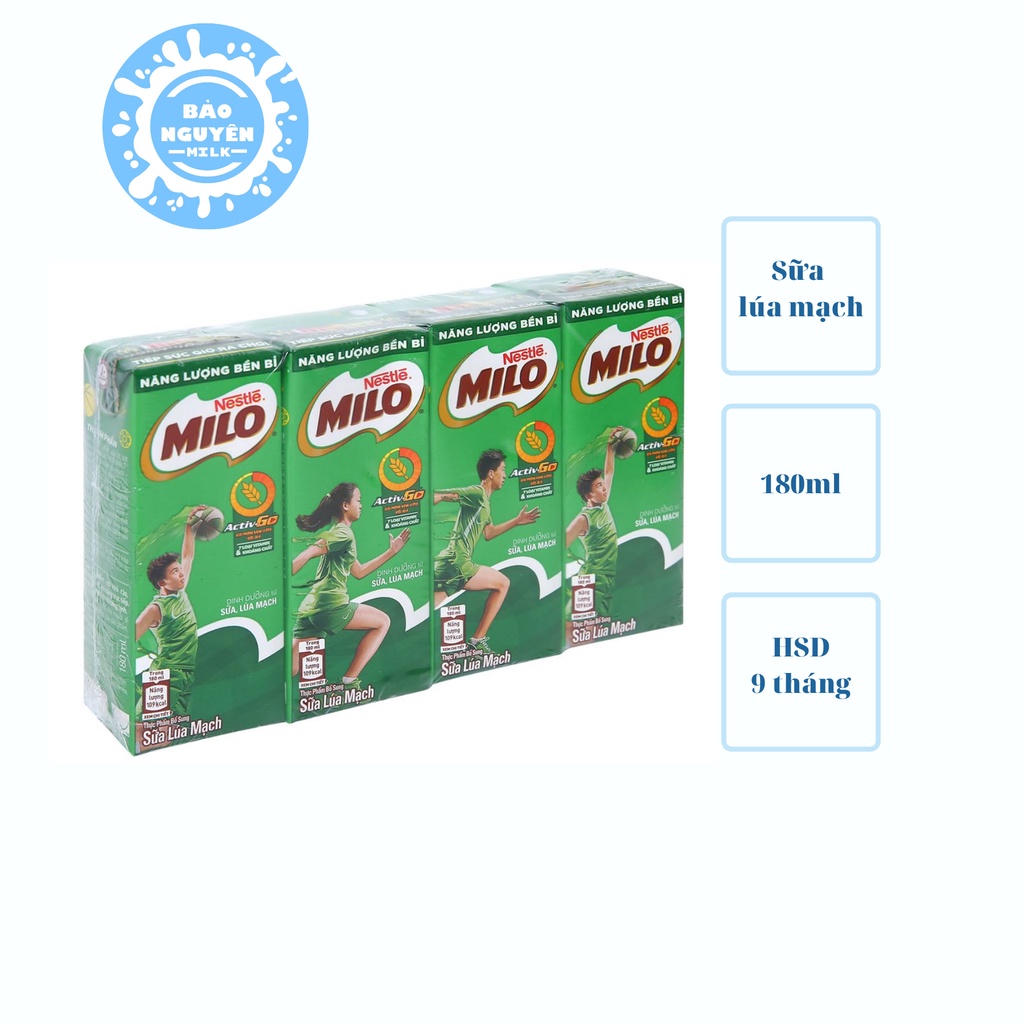 Lốc 4 hộp Nestle Sữa Milo nước 180ml (có đường, ít đường)