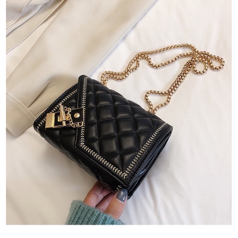 Túi Xách Nữ, Túi Đeo Chéo Khoá Gương Cài Dây Xích Đặc Nặng Tay Sang Chảnh