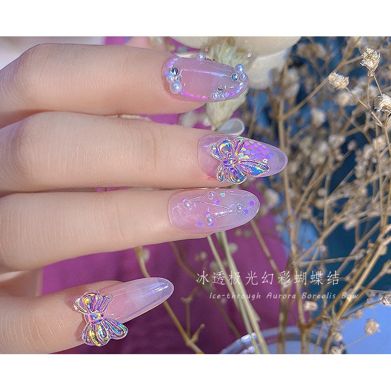 Nơ bướm pha lê hologram trắng cầu vòng NZ05