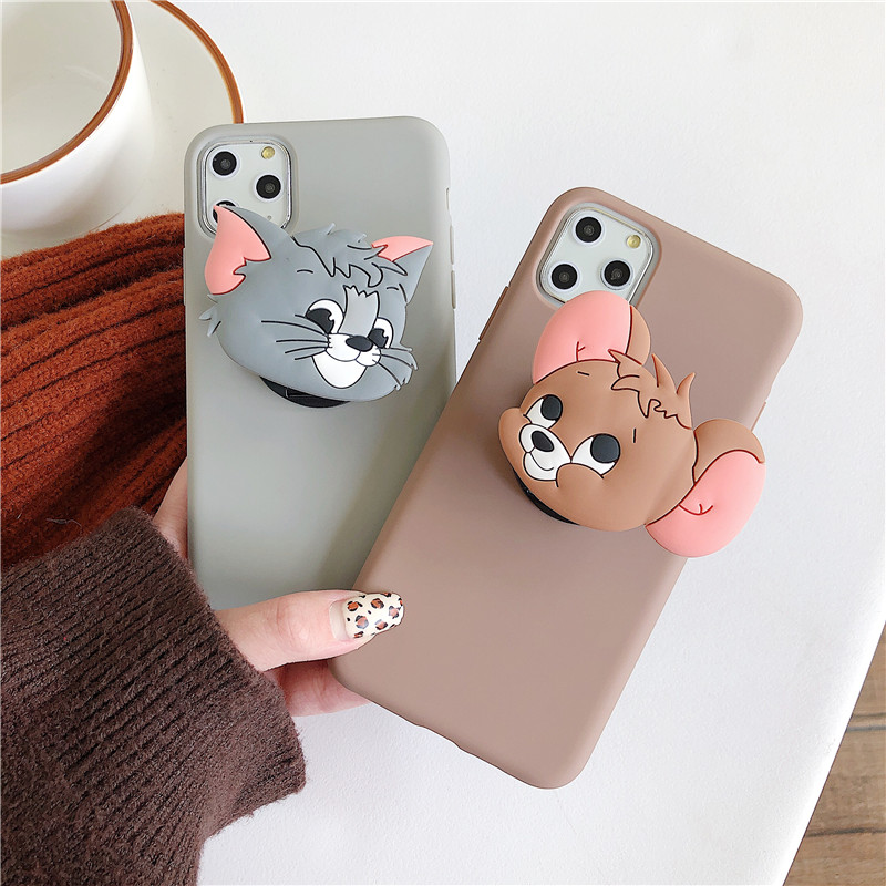 Ốp lưng Huawei Y9 Y7 Y6 P30 Nova 2i 3i 5T 7i Pro Prime Lite 2018 2019 Candy Solid Color Cartoon Soft Case Cover+Cat Mouse Stand