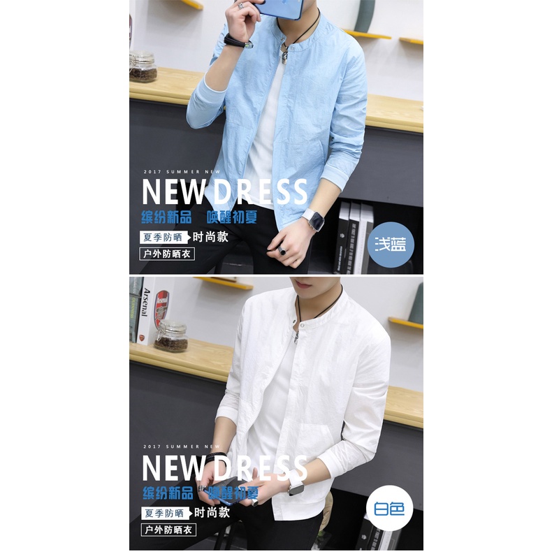 Áo Khoác Bóng Chày Cổ Đứng Màu Trơn Phong Cách Hàn Quốc Thời Trang Mùa Hè Cho Nam