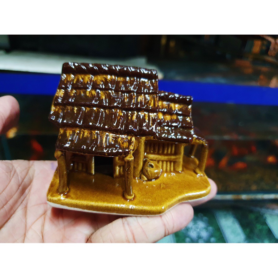 NHÀ LÁ TRÁNG MEN TRANG TRÍ HỒ CÁ NON BỘ 8x6x8cm