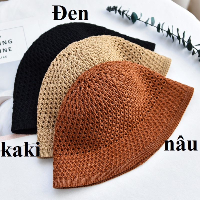 Mũ len bucket len mỏng dệt kim thoáng khí cho mùa Xuân Hè