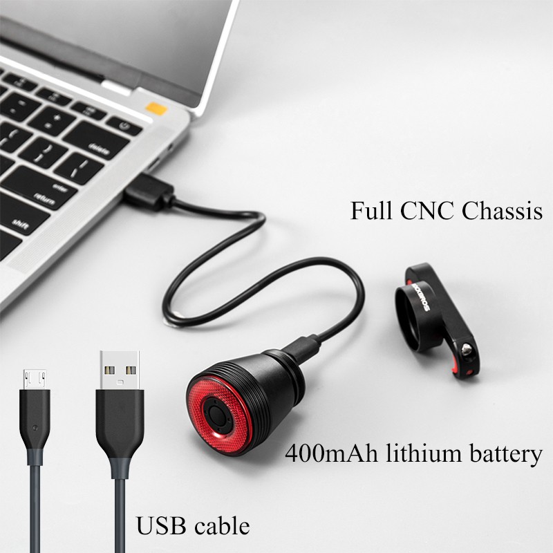 Đèn ROCKBROS sạc USB gắn đuôi xe đạp leo núi giúp chạy xe an toàn vào ban đêm