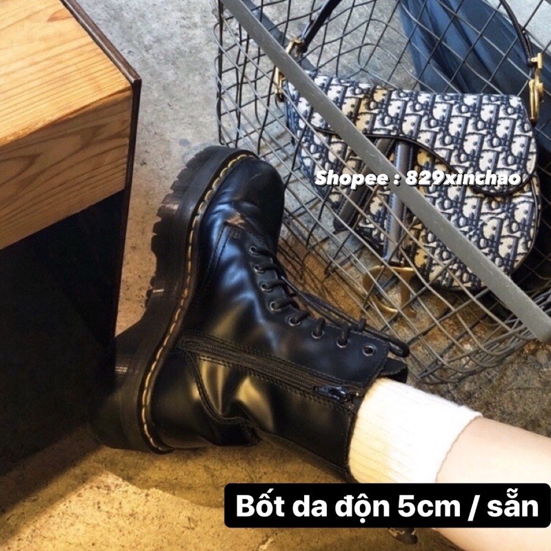 sẵn.BOOT DA ĐẾ đen/ giày cao cổ | bốt (độn 5cm)