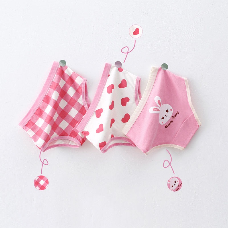 SANITKUN Set 3 quần lót chất liệu cotton tinh khiết thoáng khí in họa tiết dễ thương phong cách Hàn Quốc cho bé gái
