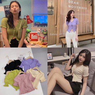 Áo len croptop viền bèo 4 khuy cực hot nữ