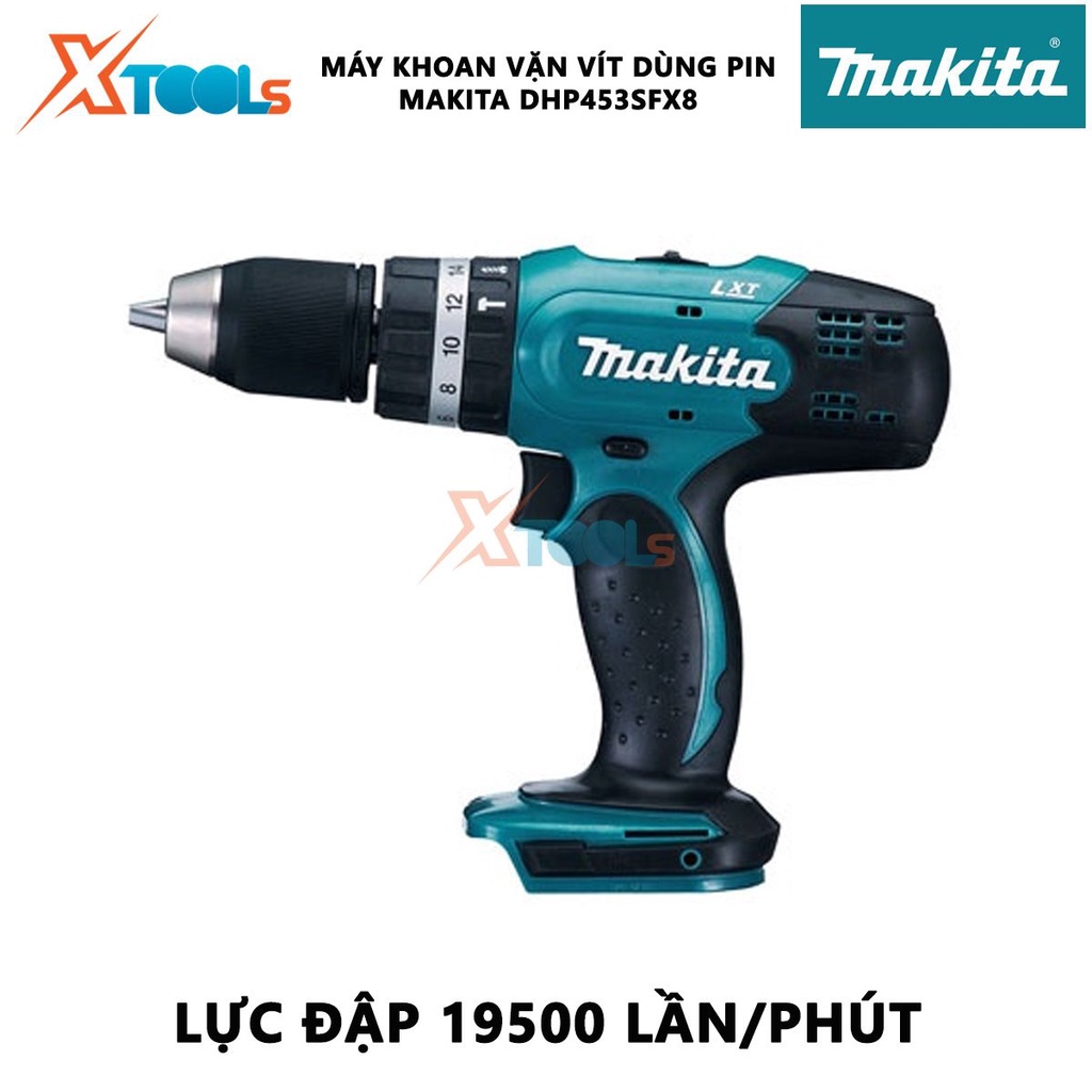 Máy khoan vặn vít Makita DHP453SFX8 | Máy khoan búa chạy pin Lực vặn tối đa: Cứng/mềm 42/27 N.m dùng trong các công việc