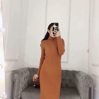 Đầm len body cổ lọ