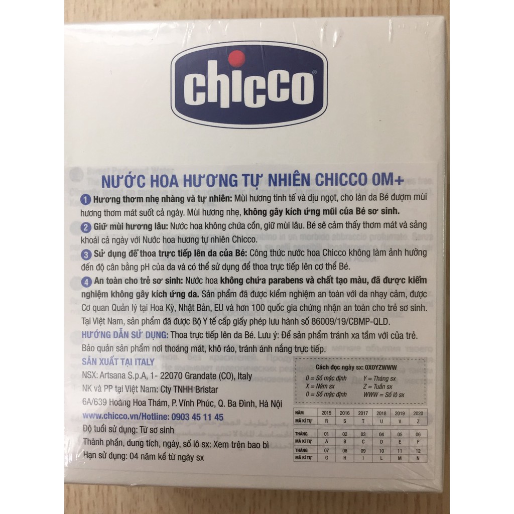 tuan1024 Nước hoa hương tự nhiên Chicco cho bé từ 0 tháng tuổi tuan1024