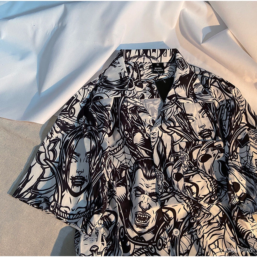 Áo Sơ Mi Tay Ngắn Màu Tím In Họa Tiết Hoa Phong Cách Nhật Bản Thời Trang Cho Nam Và Nữ