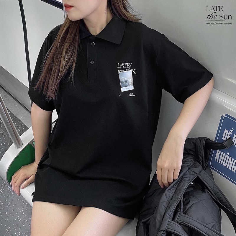 Polo cotton unisex Late The Sun form suông thoáng mát