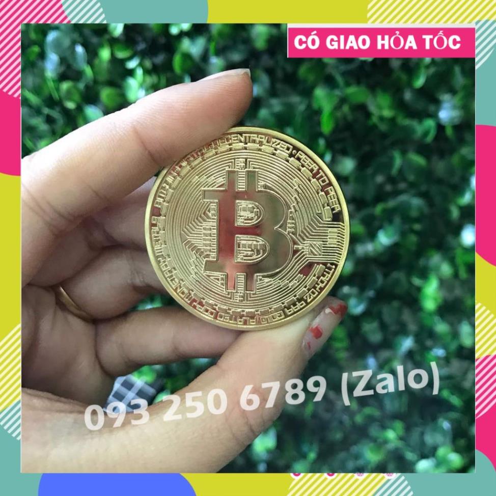 FREESHIP Đồng Xu Bitcoin Mạ Vàng 24K