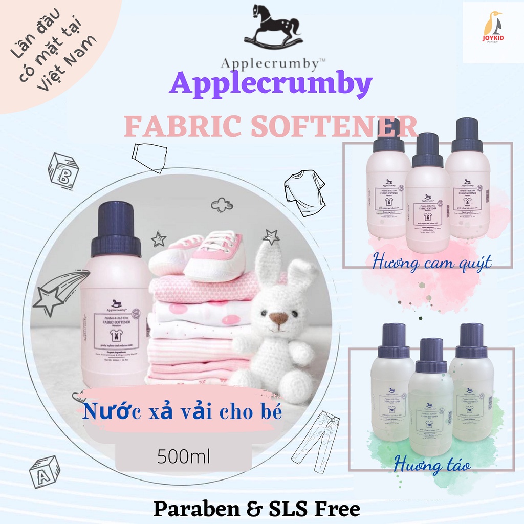 Nước xả vải Applecrumby Fabric Softener hữu cơ cho bé hương táo/hương cam quýt 500 ml