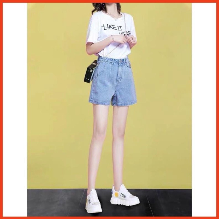 Shorts bò jean nữ màu xanh nhạt cạp cao trẻ trung hot 2021 | BigBuy360 - bigbuy360.vn