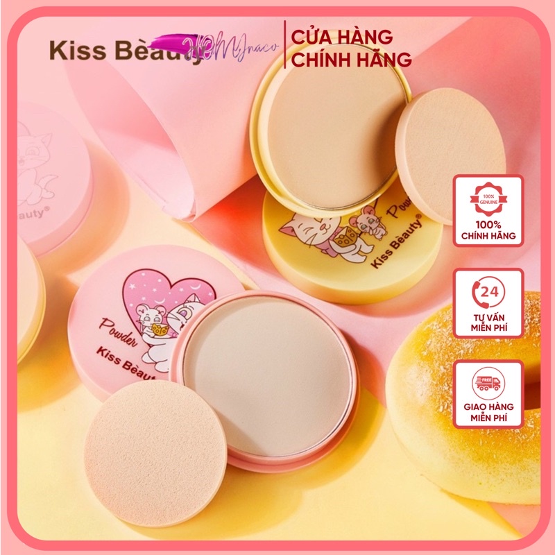 Phấn phủ dạng nén kiss beauty trắng sáng tự nhiên hoạt hình - Nền phủ Kissbeauty Cartoon Chée