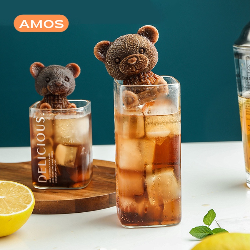 Khuôn làm đá silicon hình gấu Teddy AMOS xinh xắn Khay đá gấu cute trang trí đồ uống,làm thạch
