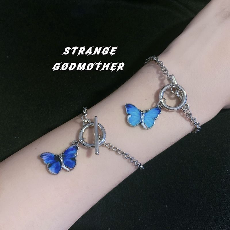 Vòng Tay Gắn Mặt Hình Bướm Xanh Cá Tính Phong Cách Retro