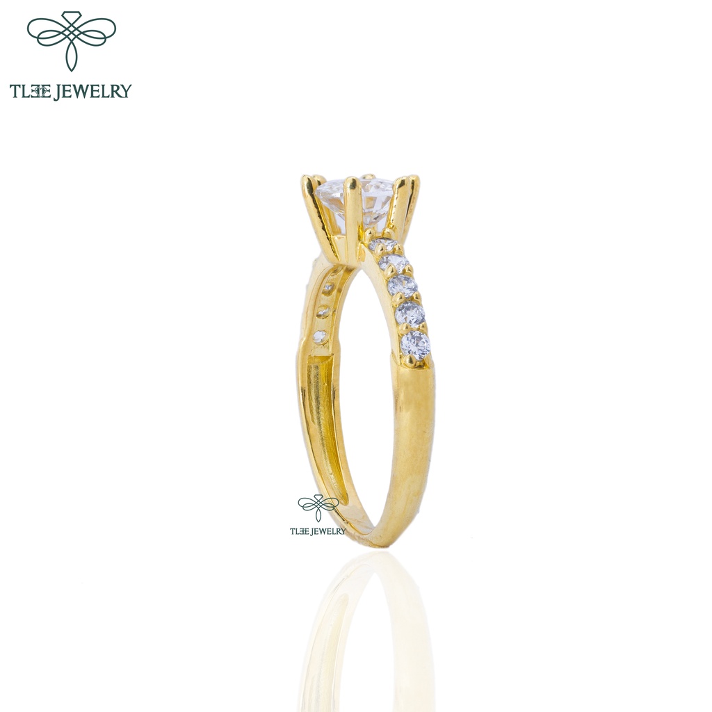 Nhẫn bạc nữ TLEE đá sáu chấu mạ vàng 14k viền bằng sang trọng TleeJewelry A0132