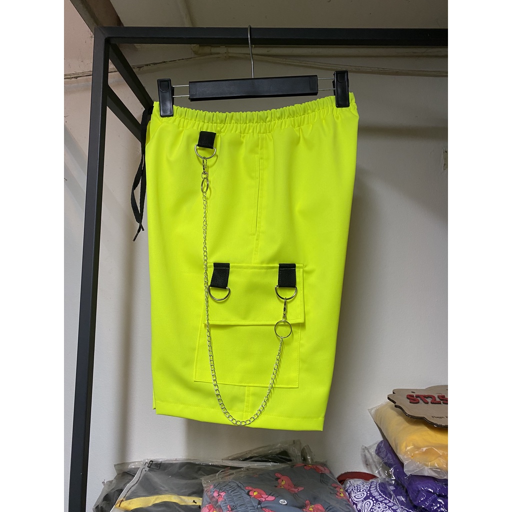 Quần short xanh neon mix dây xích  tương ứng 30kg - 100kg