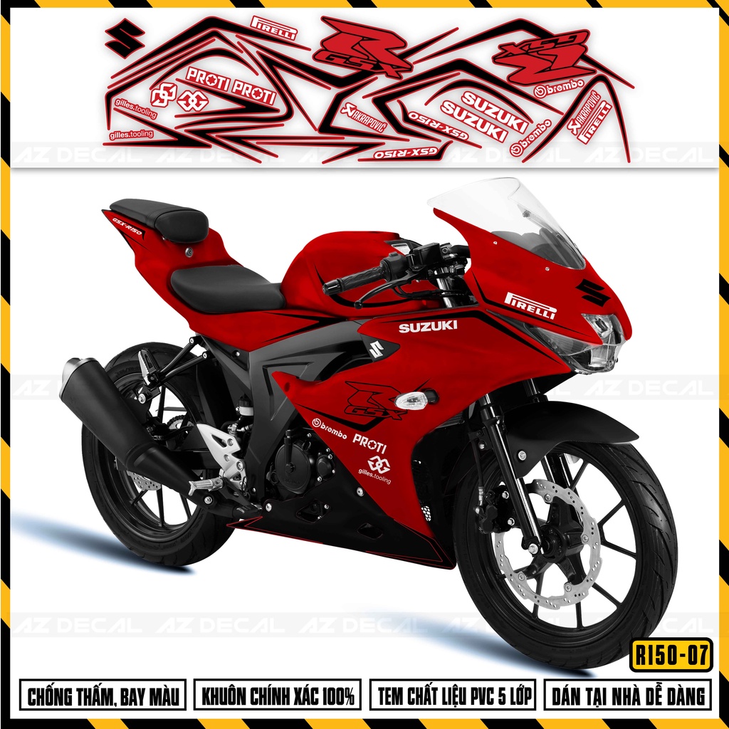 Tem Rời Dán Xe GSX R150 | GSX R150-07 | Decal Chỉ Chống Nước, Cắt Rời Dễ Dán Áp Dụng Xe Sơn Đỏ, Xanh, Đen, Trắng