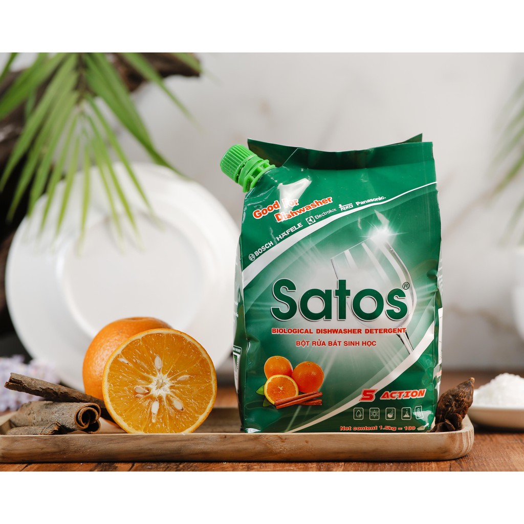 [HÀNG VIỆT NAM] BỘT RỬA BÁT SINH HỌC SATOS - 1.5kg, Sạch cho bát, tốt cho sức khỏe. DÀNH CHO CÁC LOẠI MÁY RỬA BÁT