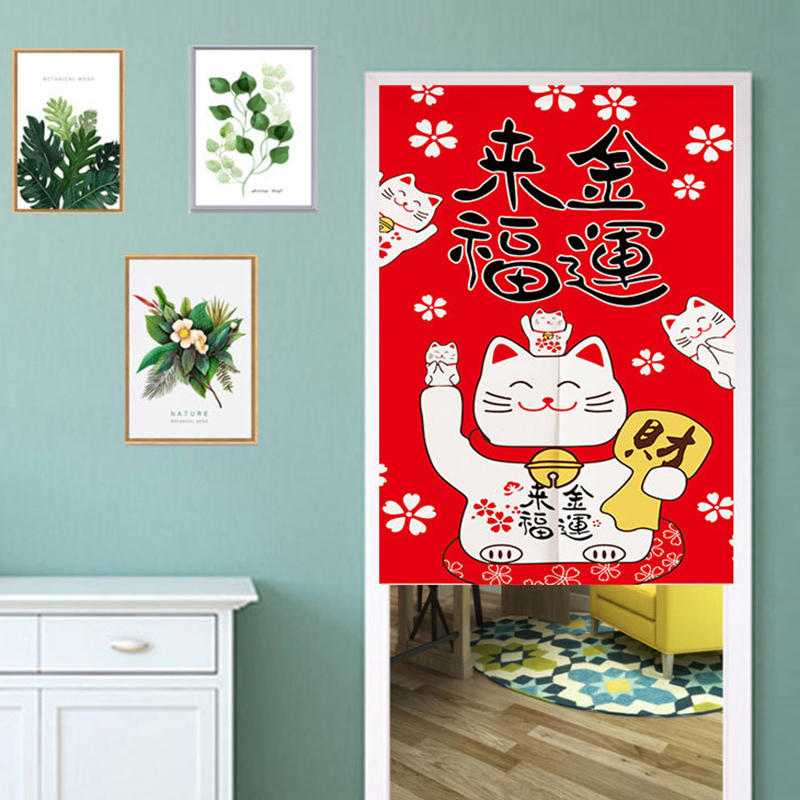 Rèm Cửa Ngắn In Hình Mèo May Mắn