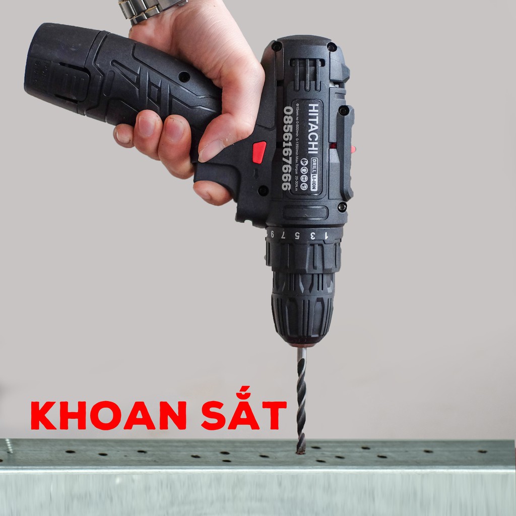 Khoan pin đa năng HITACHI 12v - máy bắt vít cầm tay HITACHI 12v - Khoan gỗ, sắt - vặn vít