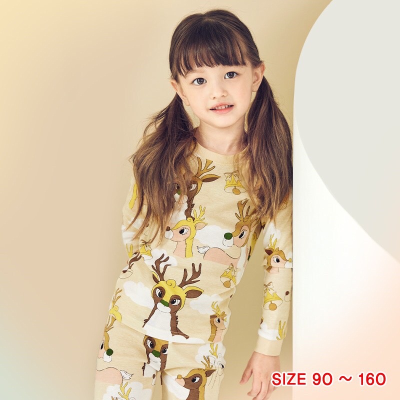 Đồ bộ quần áo dài tay dáng ôm thun cotton mẫu Hươu năm 2022 rất xinh của hãng Unifriend Hàn Quốc mã UND04