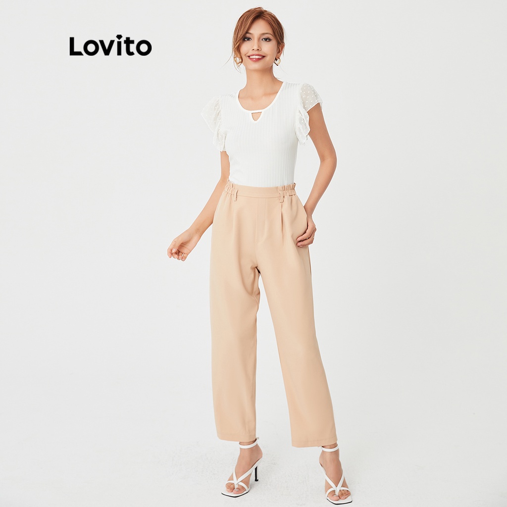 Áo thun Lovito phối lưới tương phản màu trơn phong cách thanh lịch L27ED087 (màu trắng)