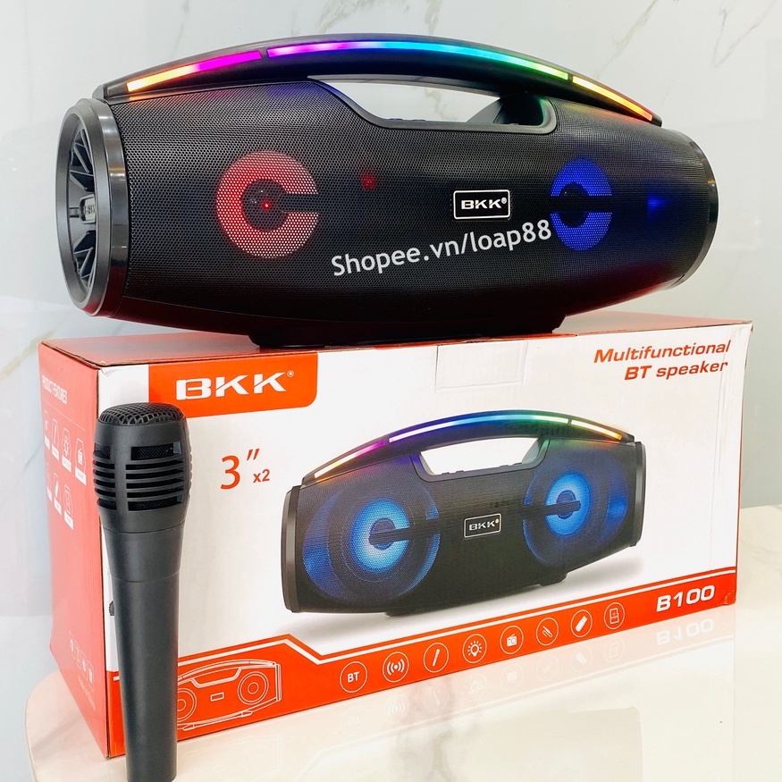 Loa Bluetooth Karaoke BKK B100 Kèm Mic Âm Thanh Cực Đỉnh Đèn Led Theo Nhạc Bảo Hành 1 Đổi 1 - 7 Ngày