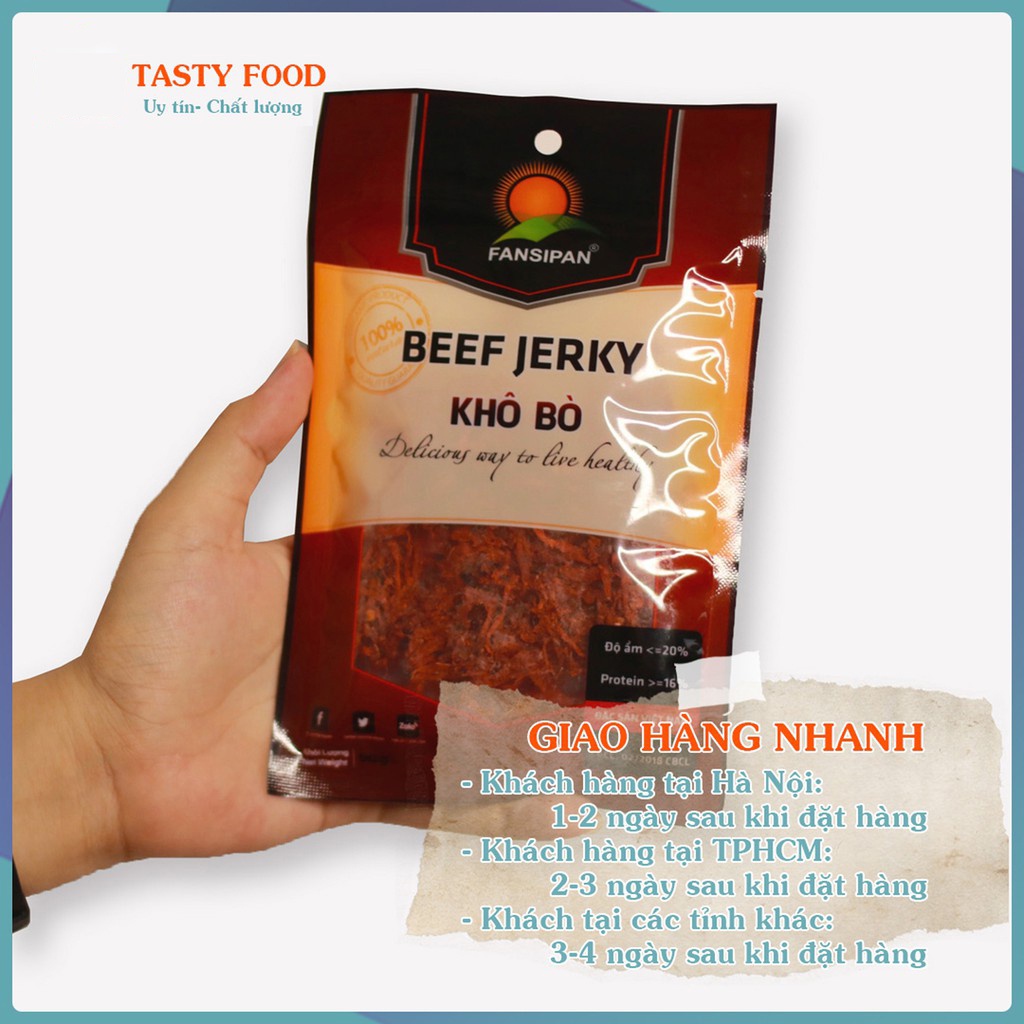 KHÔ BÒ SỢI  Fansipan thượng hạng gói 50g, bò khô sợi cay loại siêu ngon đặc sản Tasty Food
