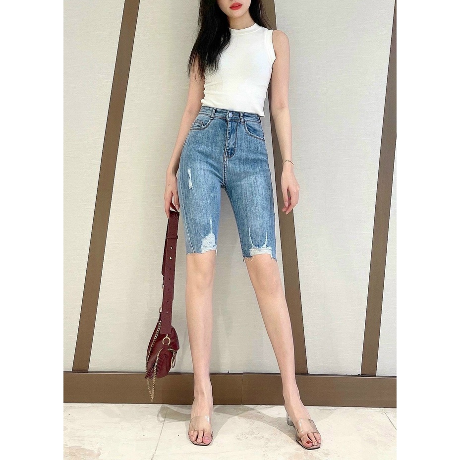 [60kg~90kg] Quần jean ngố / lửng BIG SIZE lưng cao, co dãn mạnh rách kiểu đẹp đang hot 3427 moliruan