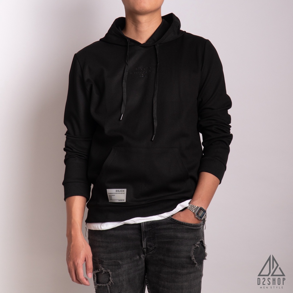 Áo hoodie nam D2shop màu trắng, in chữ