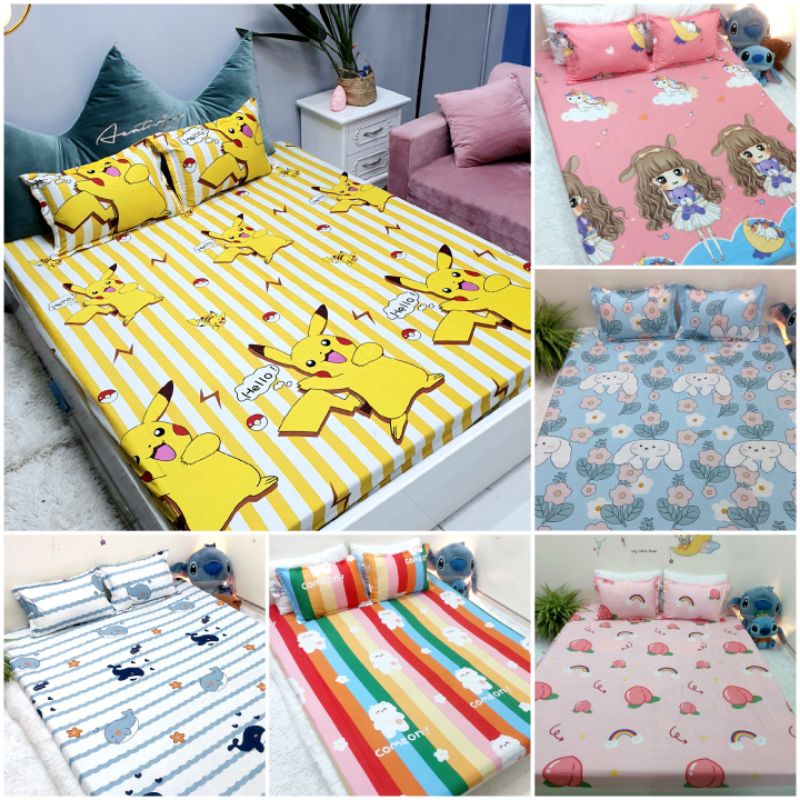 bộ drap ga gối cotton poly 1m6/1m8  ( chat chọn  mẫu)