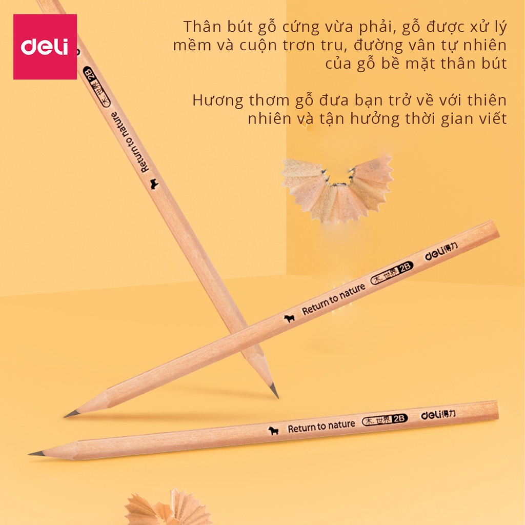 Bút chì lục giác Deli 2B/HB - Hộp 50c Than mềm, chất liệu gỗ cao cấp, thích hợp cho học sinh và văn phòng - 33410/33413