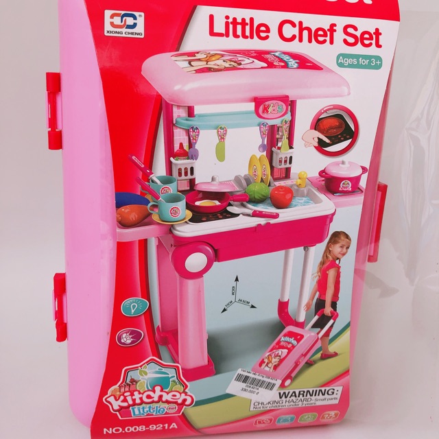 Bộ Đồ Chơi Nấu Ăn-Vali kéo làm bếp-Little Chef Set-Màu Hồng